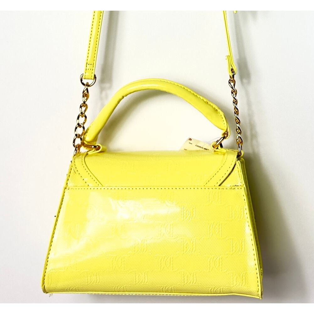 Juicy Couture Purse‎ Yellow Pear  -Top Handle Crossbody Glossy Leather, Gold Bow - Picture 3 of 6